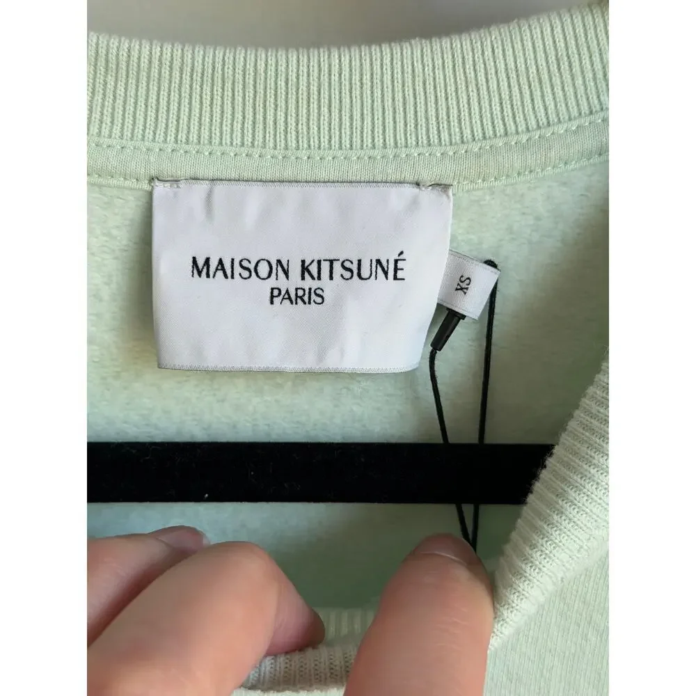 Maison Kitsuné Neon Line Typo Embroidery Sweatshirt Light Green Women's XS NWT